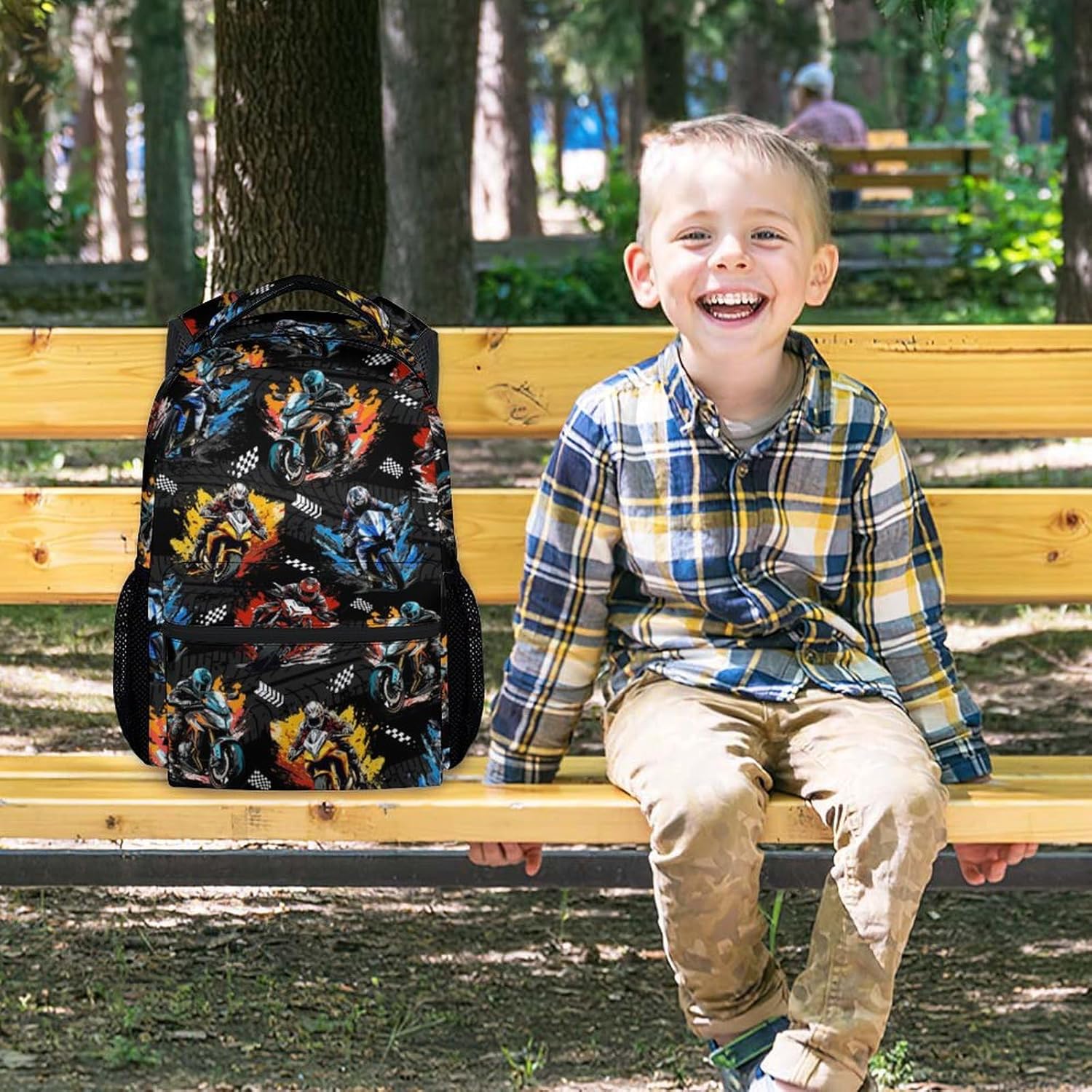 Kids Backpack - Motorcycle Backpacks for Boys - Durable Toddler Bookbag - Racing School Bag for Kindergarten/Preschool/Elementary(17 Inch)