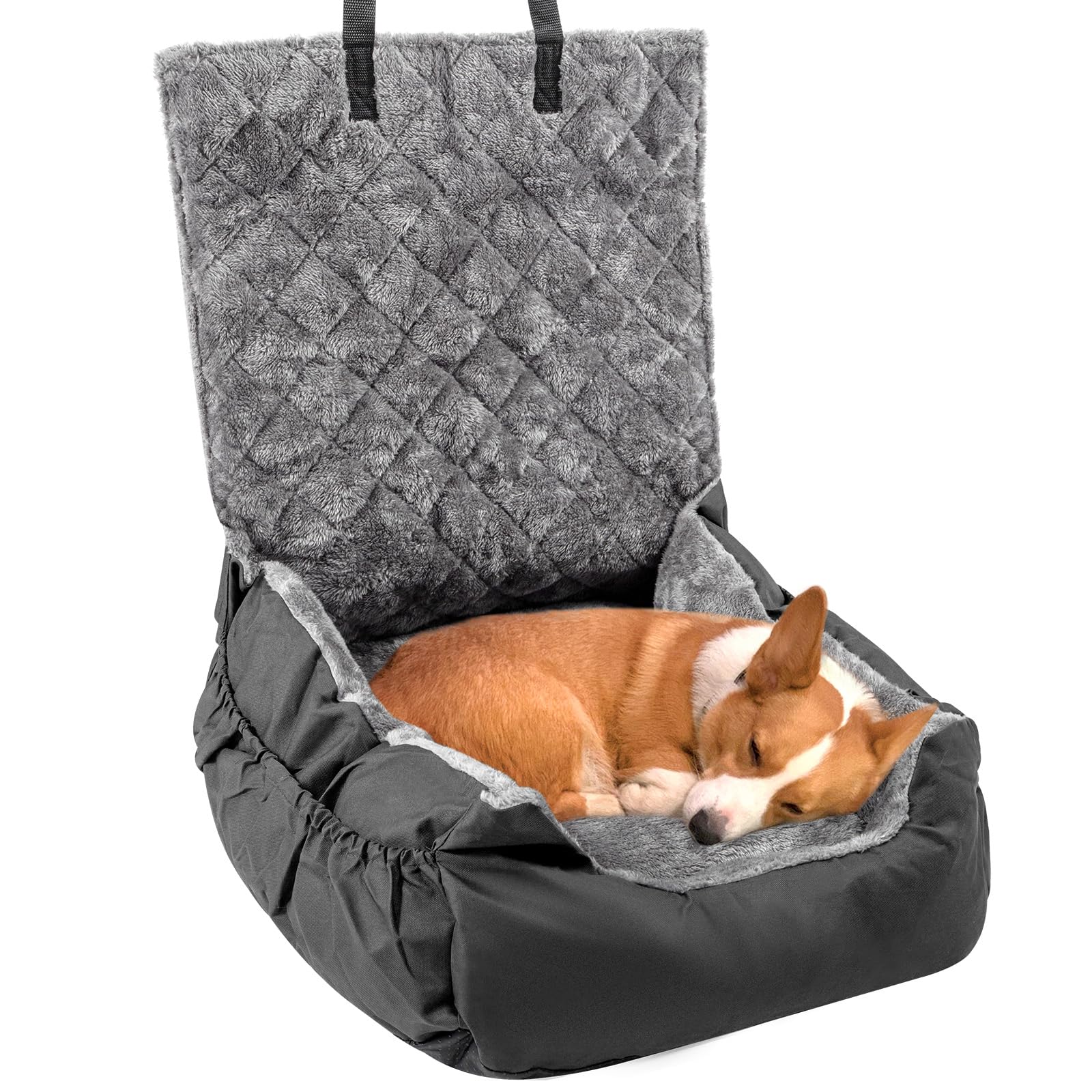 Supernic Dog Car Seat for Small and Medium Dogs Under 16kg, Washable Portable Booster Seat with Storage Pockets and Clip-On Leash, Pet Car Bed Carrier for Travel, Soft Dog Car Bed with Non-Slip Base