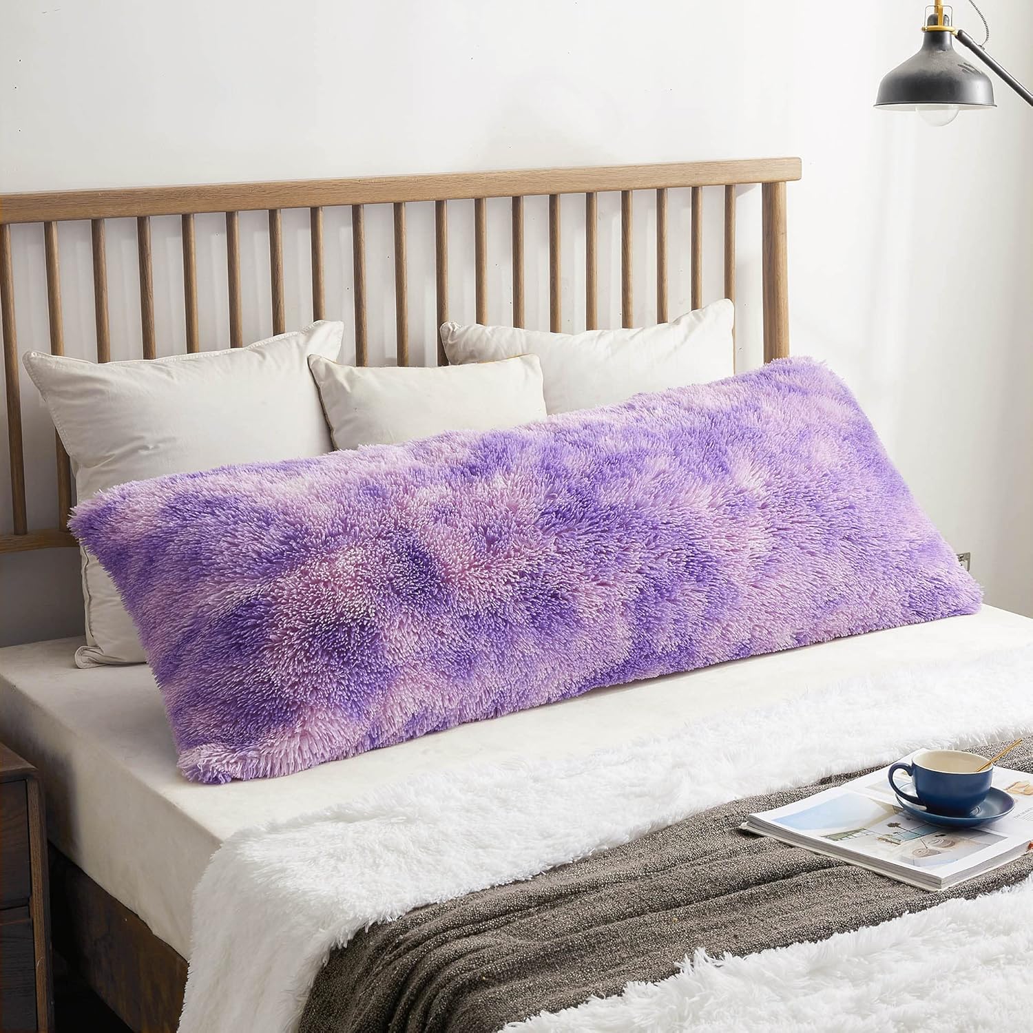 XeGe Shaggy Faux Fur Body Pillow Cover, Tie Dye Fluffy Bed