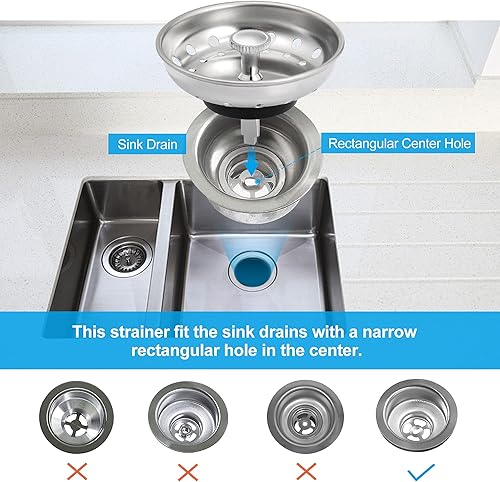 Miniatura 3 de Kuyang Paquete de 2 coladores de fregadero de cocina, repuesto para colador de drenaje estándar de fregadero de cocina (3.25 pulgadas), cuerpo de