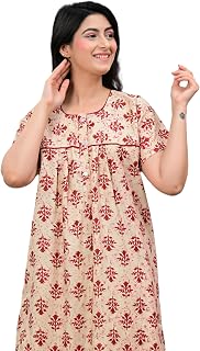 DIAMO Pure Cotton Designer Nighty for Women | Night Gown | Nightdress | Maxi Nighty | Sleepwear | Jaipuri Nighty | Nightie... Price In India