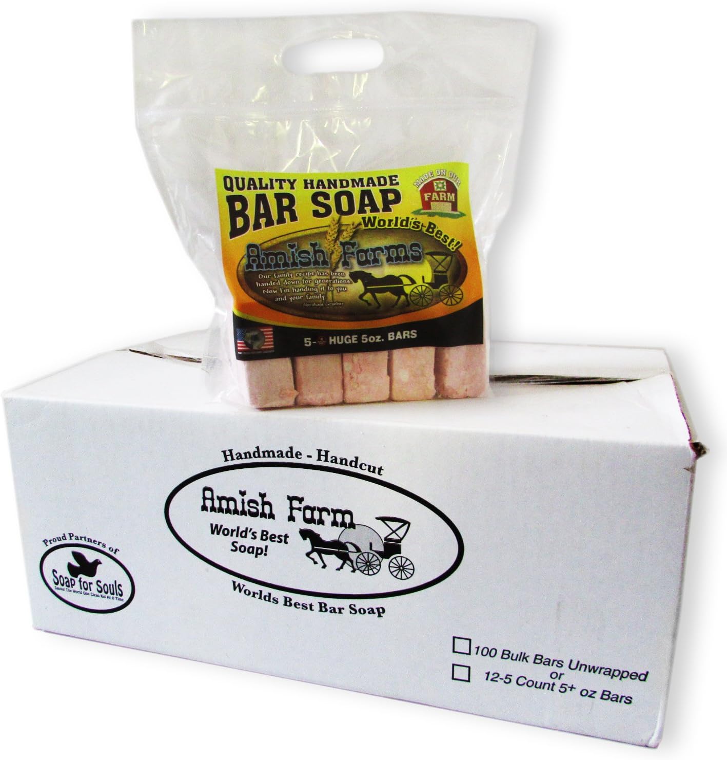 Amish Farms Quality Handmade Natural Bar Soap Case of 12 Bags (60 Bars) by Amish Farms