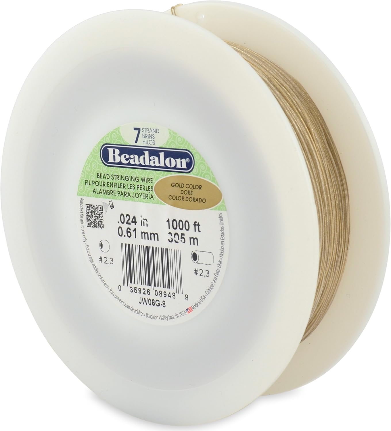 Beadalon 7-Strand 0.024" (0.61 mm) 1000 ft (305 m) Gold Color Bead Stringing Wire