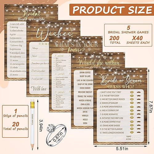 Miniatura 2 de 331 piezas de suministros para juegos de despedida de soltera, 5 juegos (50 tarjetas cada uno) tarjetas de juegos de boda, 1 juego de despedida de