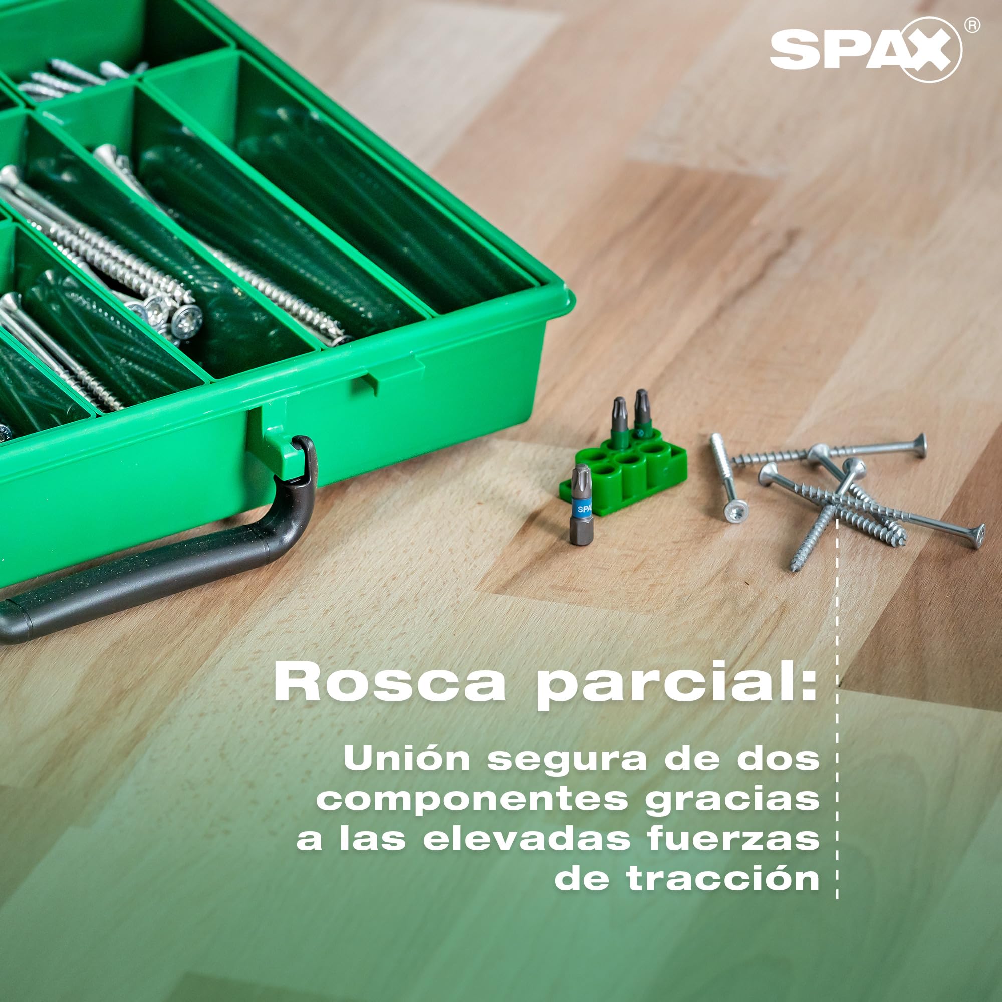SPAX Juego de tornillos con 384 tornillos de rosca parcial y 3 puntas T-STAR plus - Maletín de herramientas para proyectos de bricolaje, 8000000294570