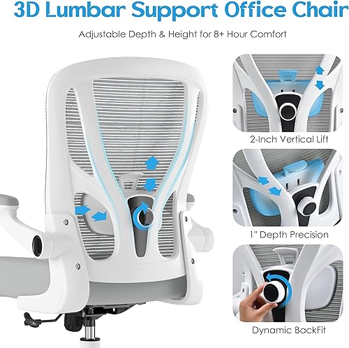 Miniatura 4 de Silla de oficina ergonómica de escritorio, silla de malla para computadora, silla de trabajo transpirable con ruedas, soporte lumbar ajustable,