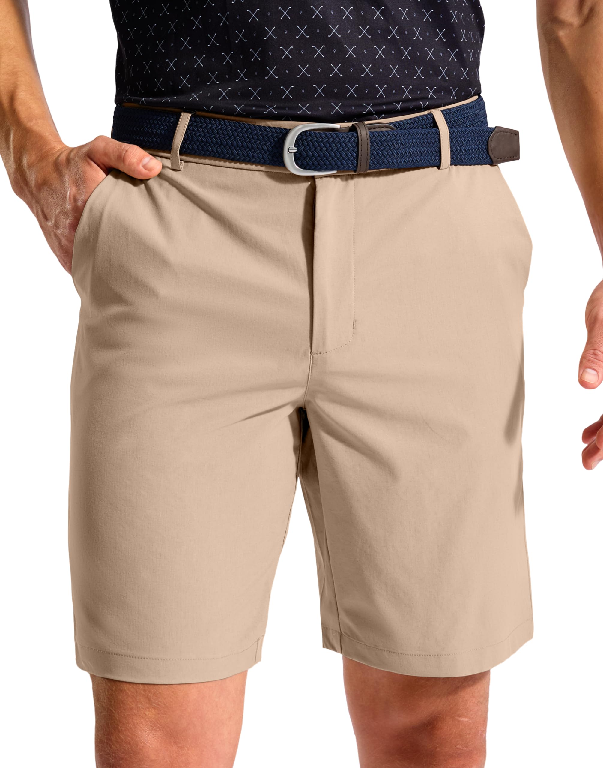 Obla Mens Shorts Golf Casual 5 7 9 Flat Front Dress Shorts for Men Classic Fit with 4