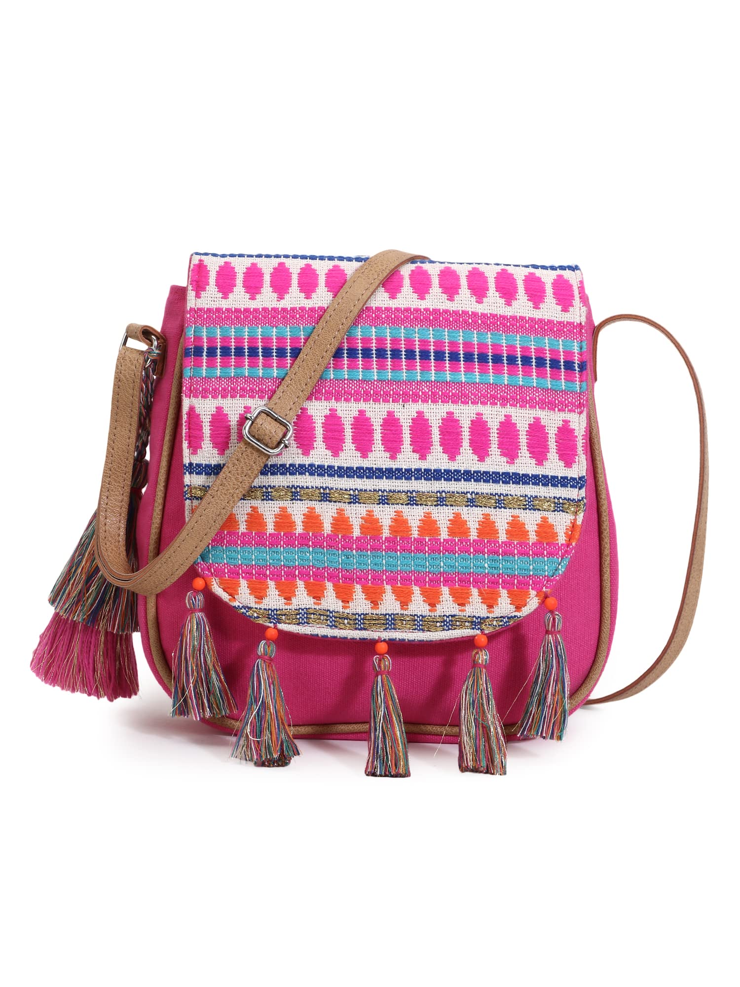 anekaant Geomat Acrylic Jacquard & Canvas Striped Sling Bag-picture-25