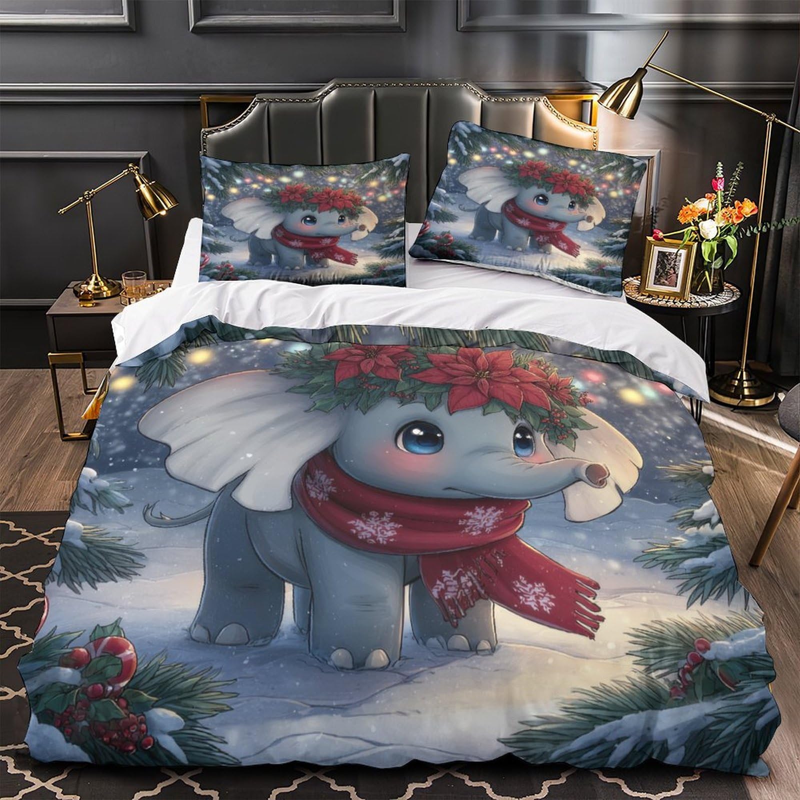 Housse de couette éléphant 3D, le linge de lit imprimé parfait pour un cadeau de Noël