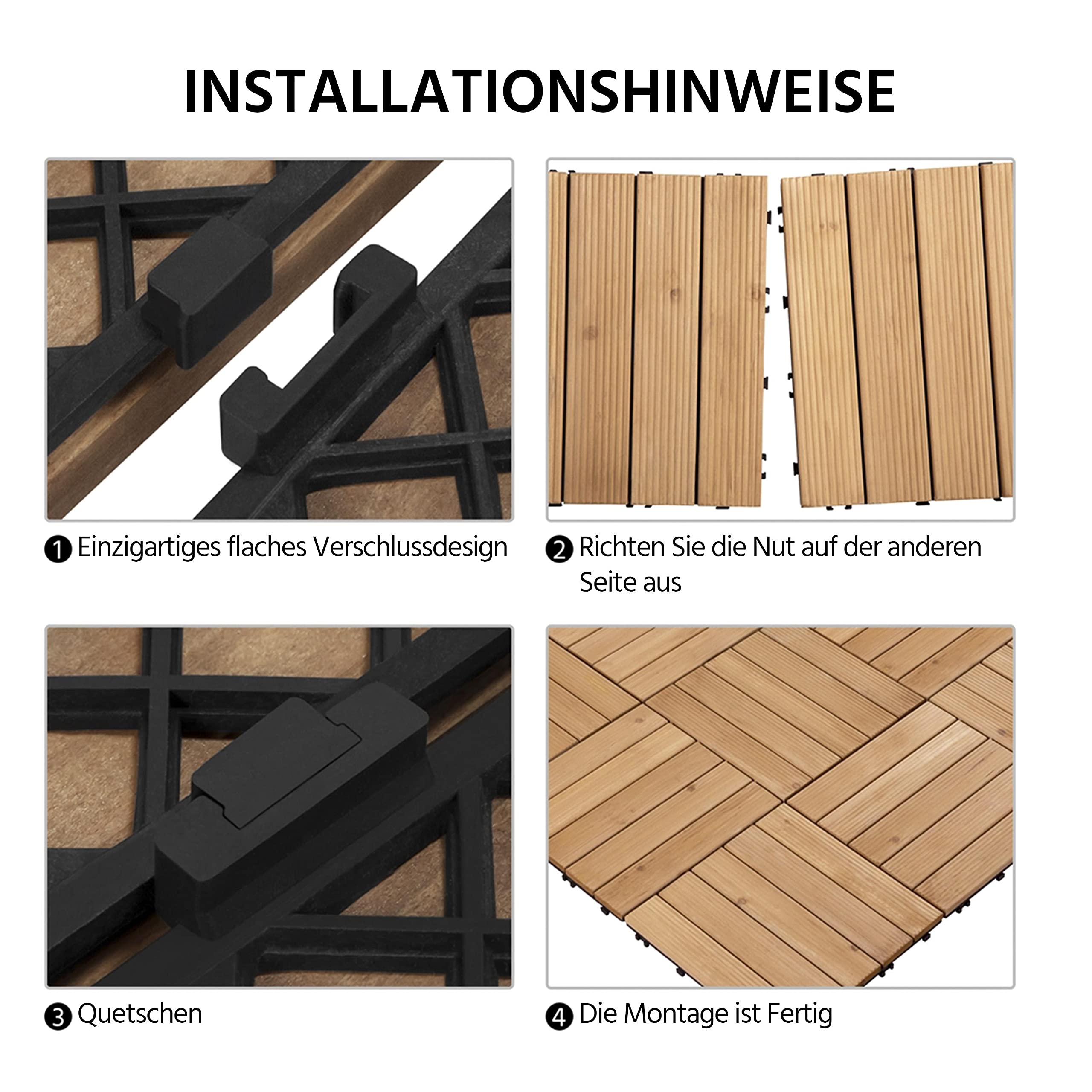 Yaheetech Juego de 27 Piezas Baldosas de Madera de 30 x 30 cm Suelo de Madera Maciza Exterior para Balcón Azulejos de Balcón con Sistema de Drenaje