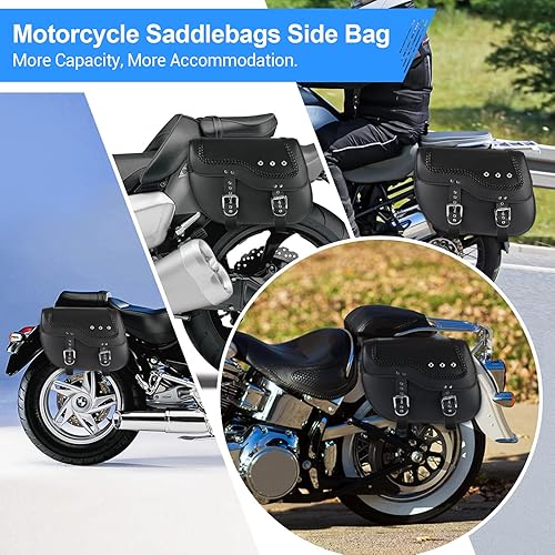 Miniatura 3 de Alforjas universales para motocicleta, 60L de piel sintética de gran capacidad, color negro, trenzadas, cosidas, antiagua, bolsas de almacenamiento