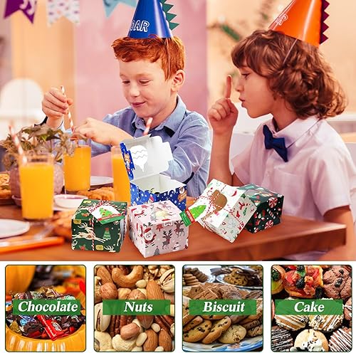 Miniatura 4 de Sliner Paquete de 56 cajas de galletas de Navidad con ventana de 4 x 4 x 3 pulgadas, cajas pequeñas de papel para panadería, dulces de Navidad,