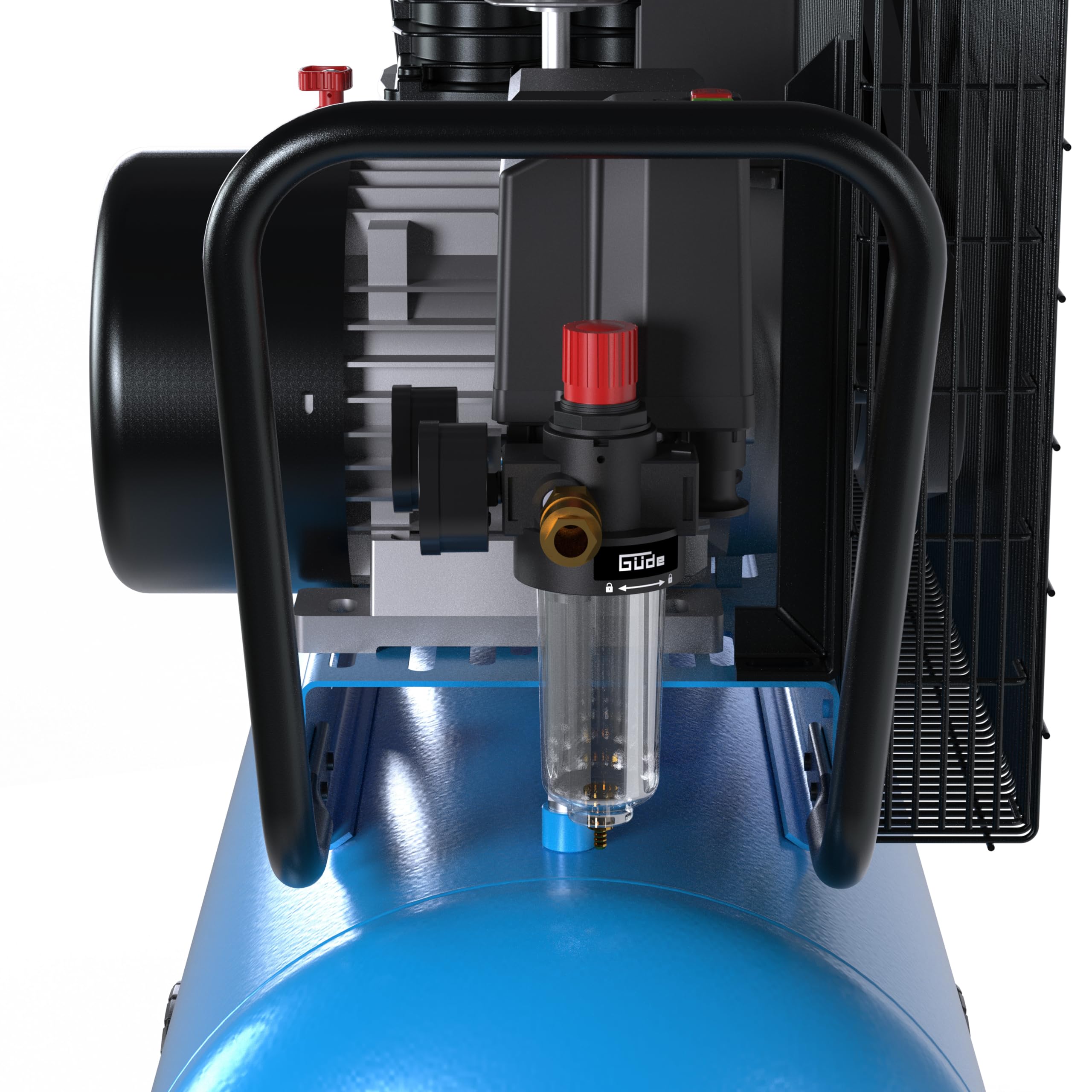GÜDE Kompressor 700/10/100 400V Ölgeschmiert, 2-Zylinder, 650 l/min, 10 bar, Druckminderer, Transportgriff