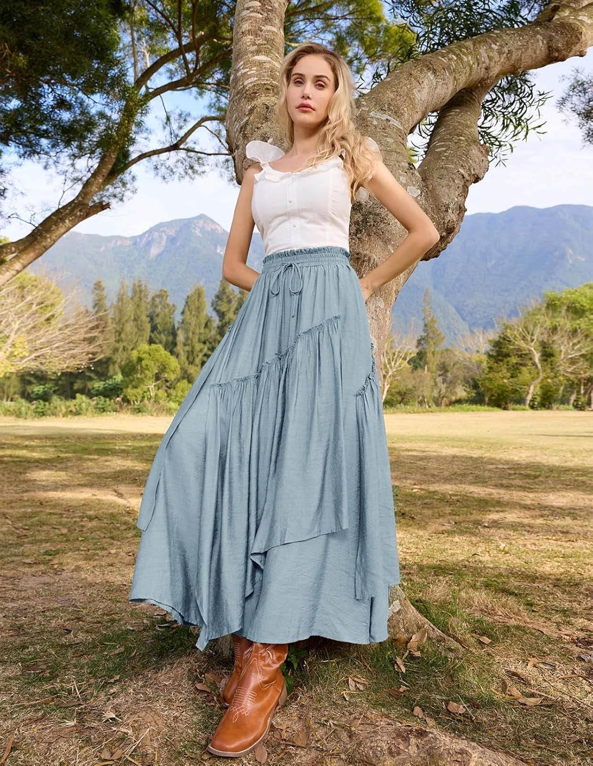 Scarlet Darkness Long Skirts for Women Renaissance Costume Pirate Maxi Skirt Plus Size with Pockets - Image 8