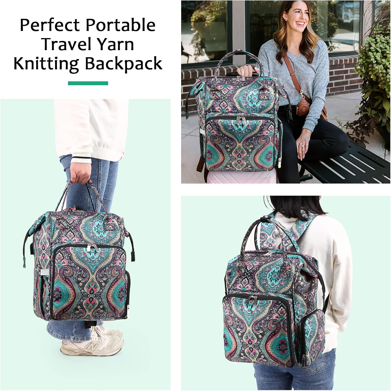 KOKNIT crochet bag,knitting bagBackpack and Tote Bag Storage Bag ，Large capacityYarn Storage Organizer Travel Crochet Bag Women Carrying Crochet Accessories Knitting Needles Crochet