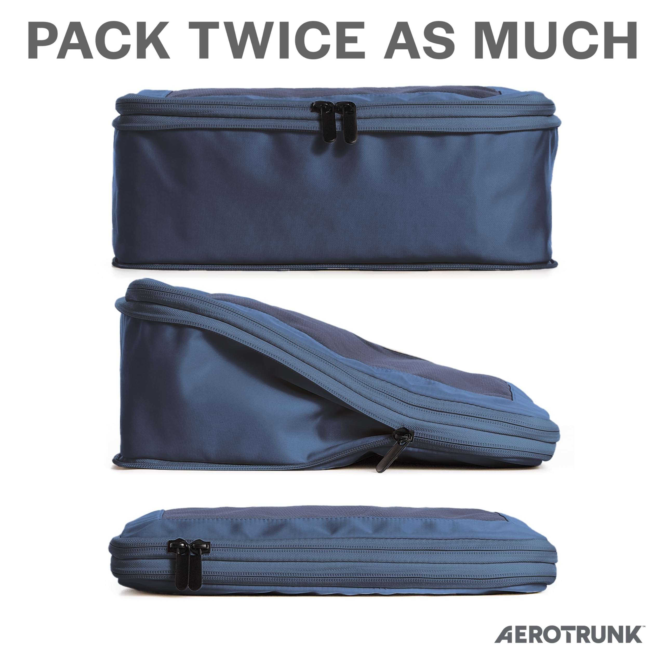 Aerotrunk Compression Packing Cubes for Travel - Luggage Organizer Bags - Double Zipper Packing Cubes for Suitcases (6-Pack, Dark Grey)