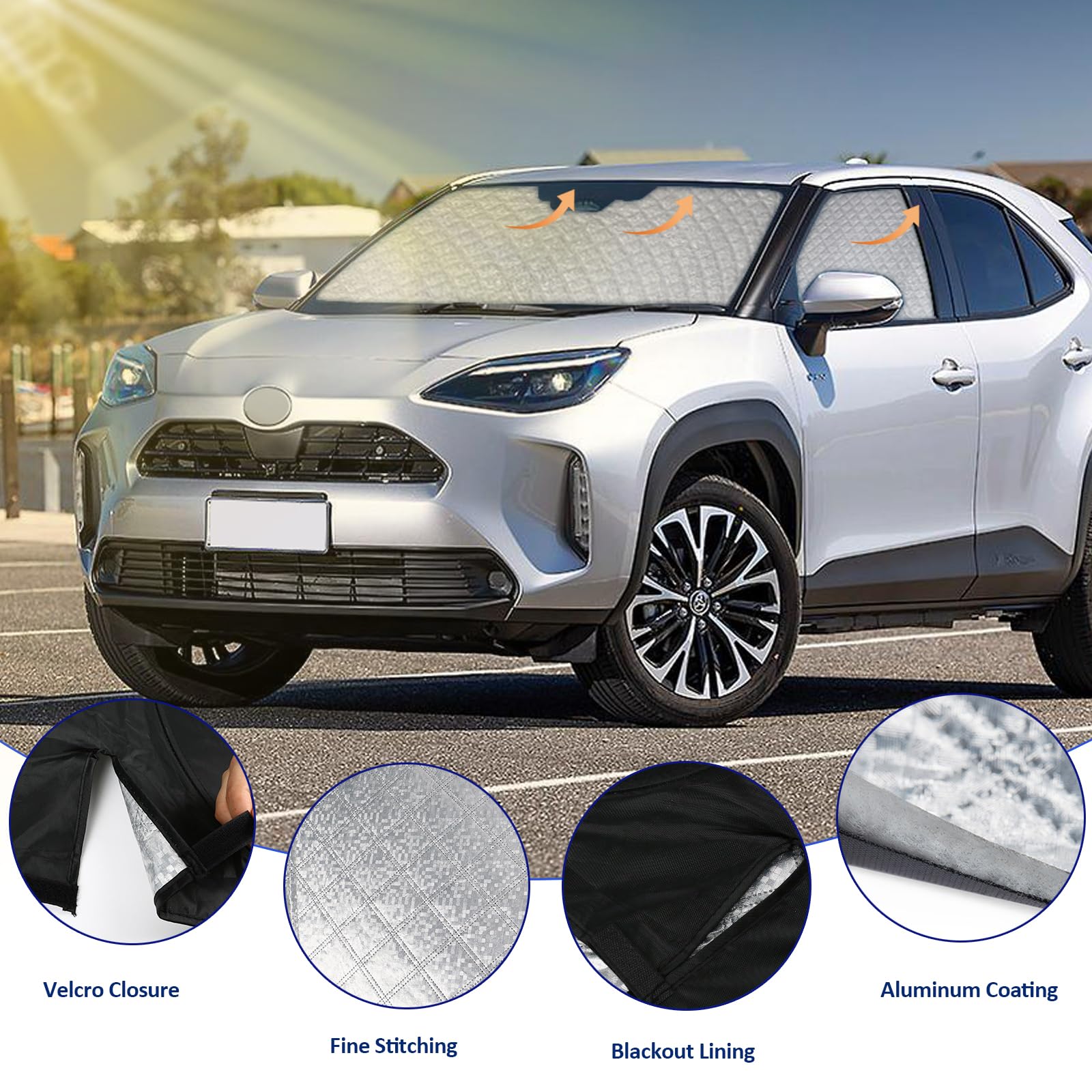 Protector de Parabrisas Compatible con Toyota Yaris Cross 2020-2026, 3PCS Cubierta de Parabrisas de Coche, Parasol Coche Termico, Cubierta de Parasol Interna para Automóvil, Parasol Plegable