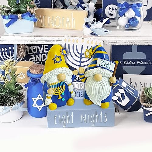 Miniatura 2 de Decoraciones de Hanukkah para el hogar - Decoración de gnomos de Hanukkah de resina para hogar, oficina, interior y exterior - Regalos judíos de