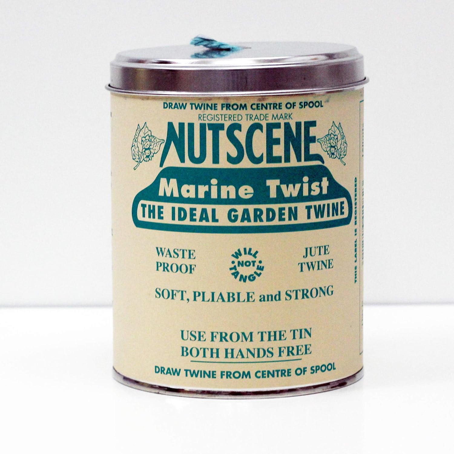 NUTSCENE Iconic Tin (Tin ‘O’ Twine) with Their Heritage Scottish Jute Twine and Hole in Top for Easy Dispensing. 14+ Colors to Choose from. 164 Yards. (Lilac)
