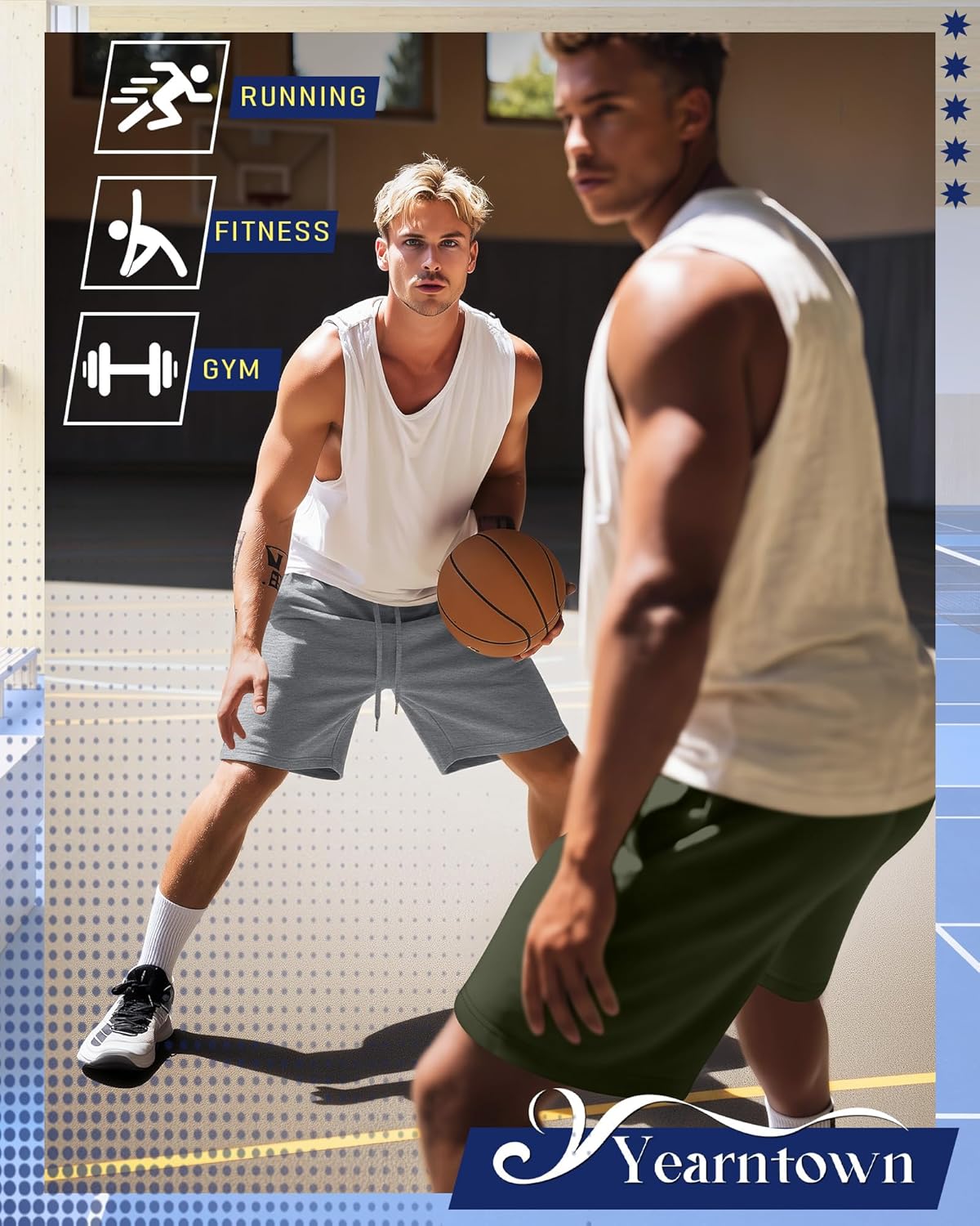 4 Pack Men‘s Athletic Shorts Pockets 9 Inch Sweat Summer Elastic Waist Workout Sports Gym Loose Fit Pants Clothes