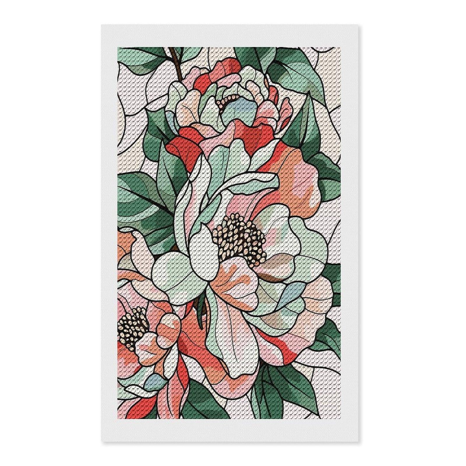 Junmoney Stained Glass Floral Pattern Diamond Art Canvas 12"x20", for Creative Relaxation, Simple to Start, Aesthetic Room Decor, Holiday Gift Idea
