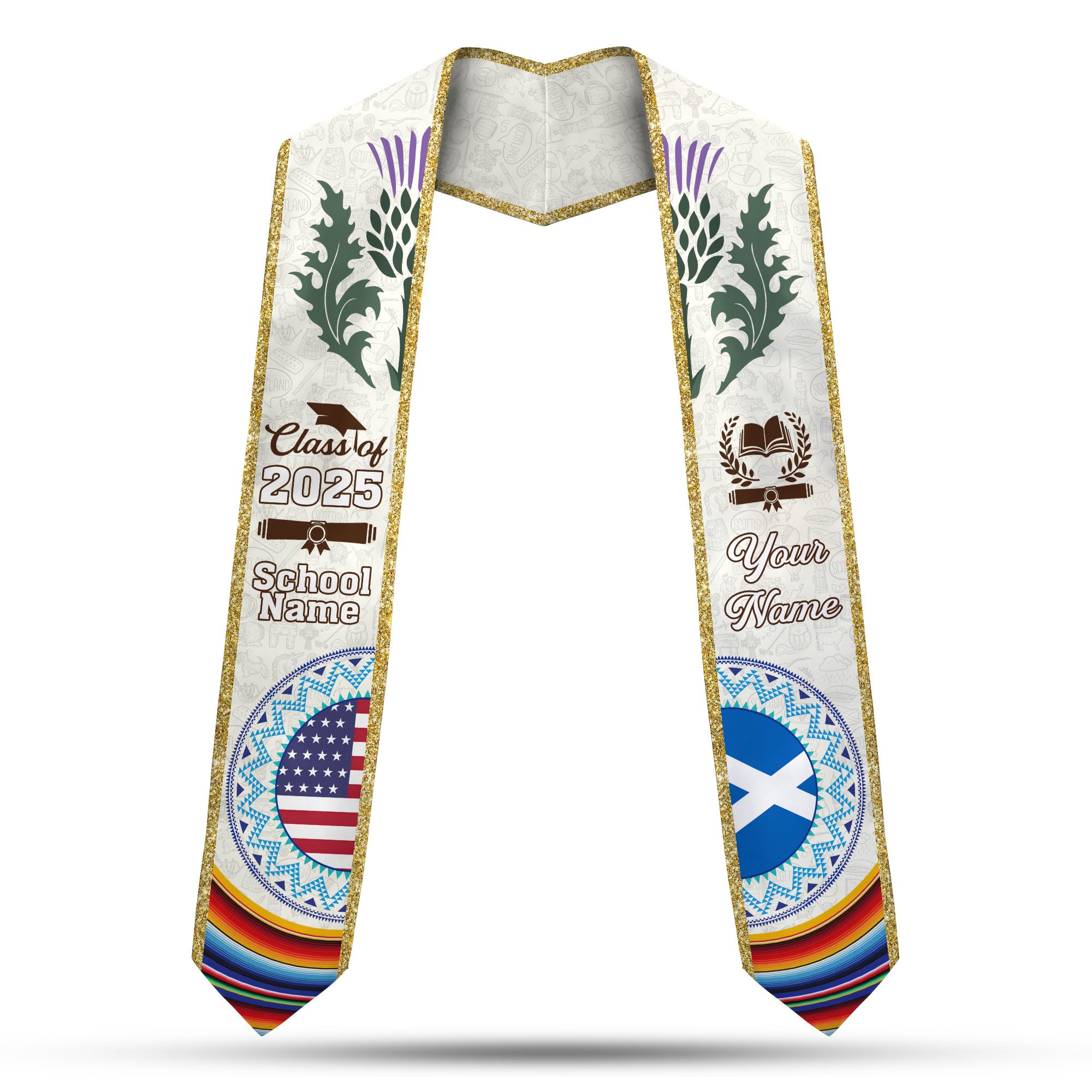 MonkeyVan Scotland Graduation Sash Custom Scotland American Flag Graduation Sash 2025 Scotland Graduation Stole Customize Scl15