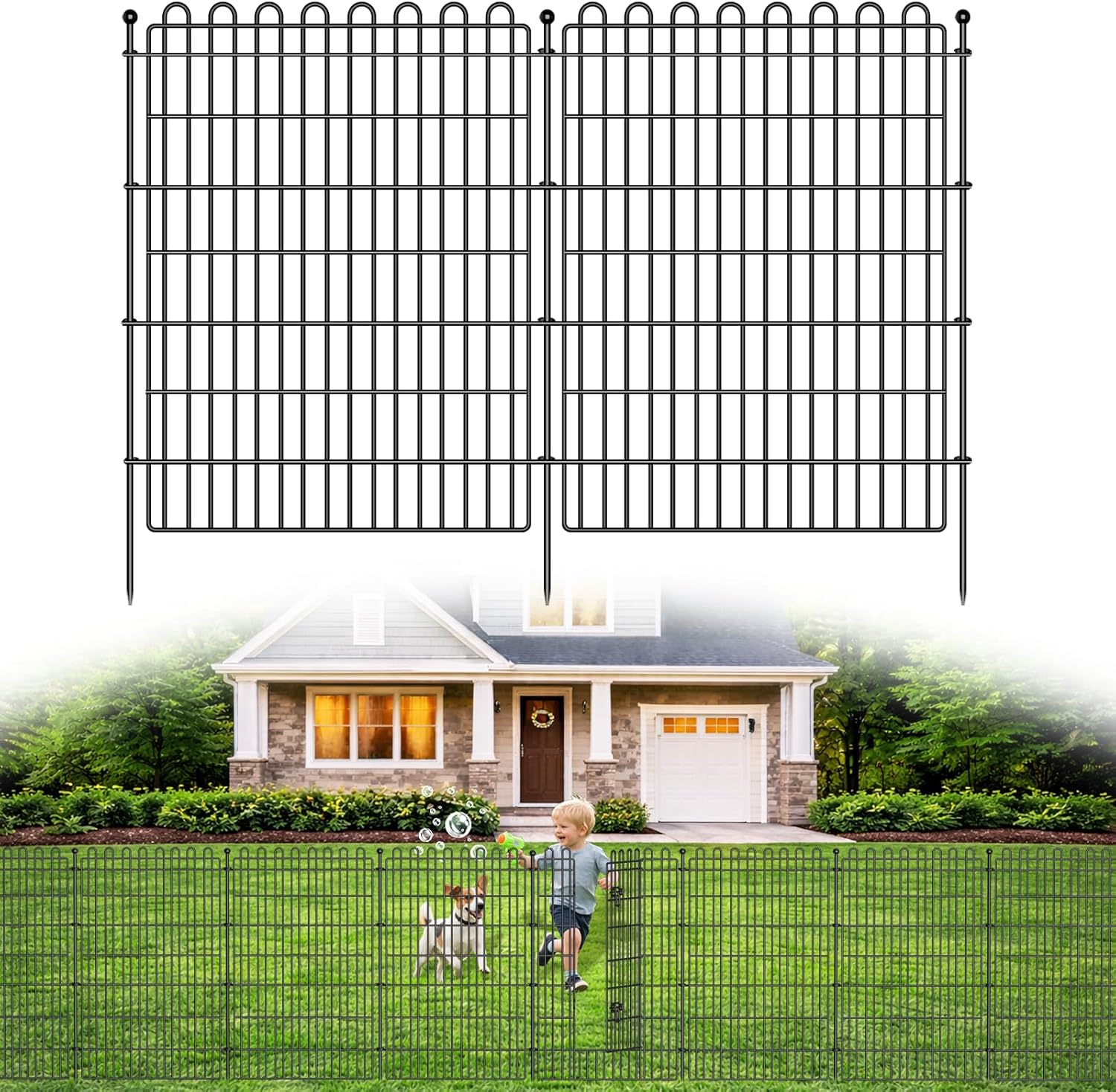 5 Panels No Dig Decorative Garden Fence for Yard, 32 in(H) X 11.8 ft(L) Animal Barrier Fencing for Outdoor Dog, Metal Portable Garden Fences for Borders, Pets, Landscape, Temporary Fence