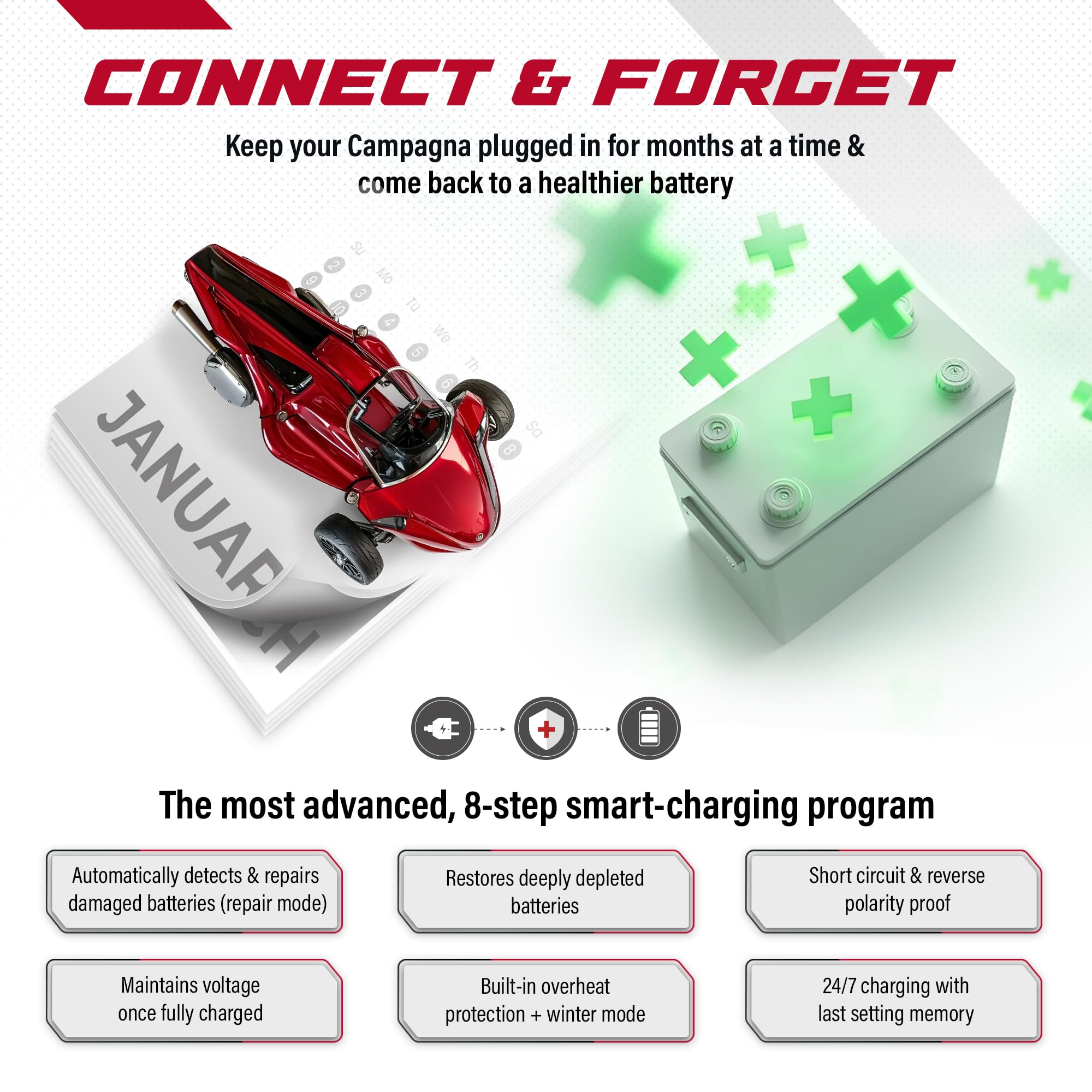 JMR Battery Charger for Campagna T-Rex V13R All Models Trickle Charger Conditioner Maintainer (Add Lithium Mode)