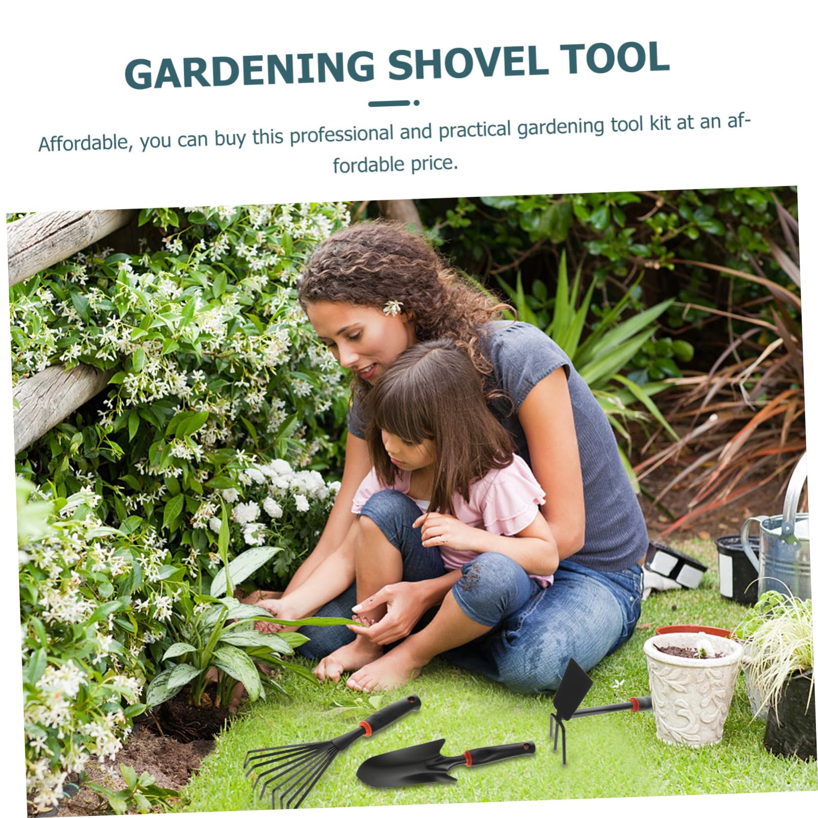 Set di 5 Attrezzi da Giardino in Ferro Nero per Giardinaggio | Impugnatura in Vinile, Leggero e Portatile, Uso per Lavori in Fioreria e Cura Piante