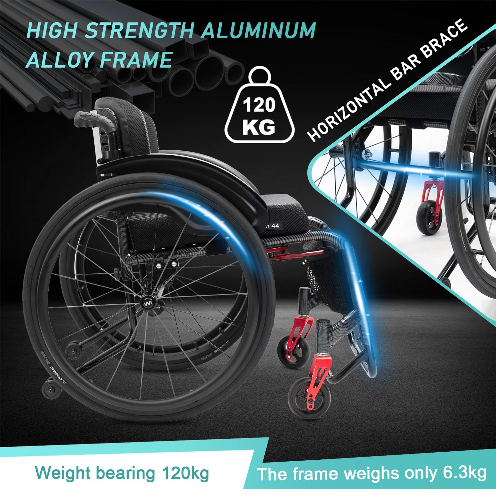 Silla De Ruedas Ligera Para Adultos,Silla De Ruedas Deportiva Todo Terreno,sillas De Ruedas Manuales Autopropulsadas,silla De Ruedas De Aleación De Aluminio,Freno manual(Seat width 45cm/17.7 inches,A)