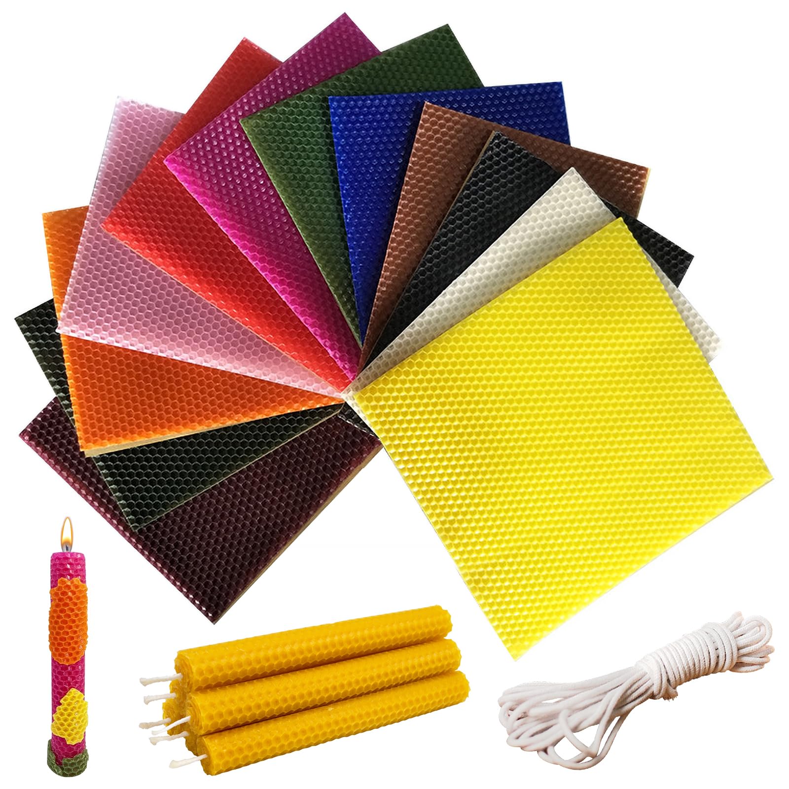 Feuilles De Cire D’Abeille DIY - 12 Disques Colorés + Mèche Pour Fabriquer Des Bougies - Kit Créatif Maison