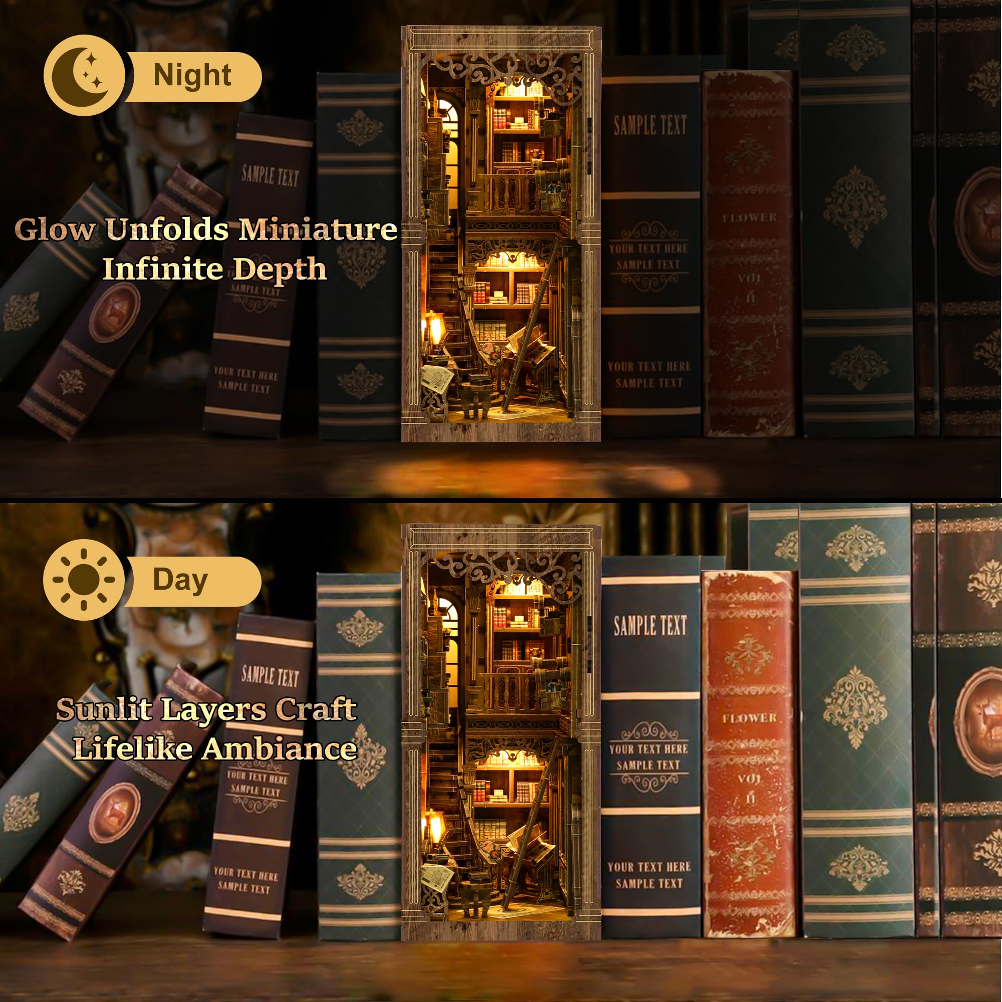 CRIOLPO Kit Book Nook DIY per Adulti - Casa in Miniatura con Luci LED da Montare, Modellismo 3D Creativo per Decorare Librerie - Regalo Originale per Appassionati di Fai da Te
