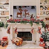 Vista 5 de Lvydec Guirnalda de bayas rojas para decoración navideña, guirnalda artificial de bayas rojas de 6 pies con tallos flexibles para decoración