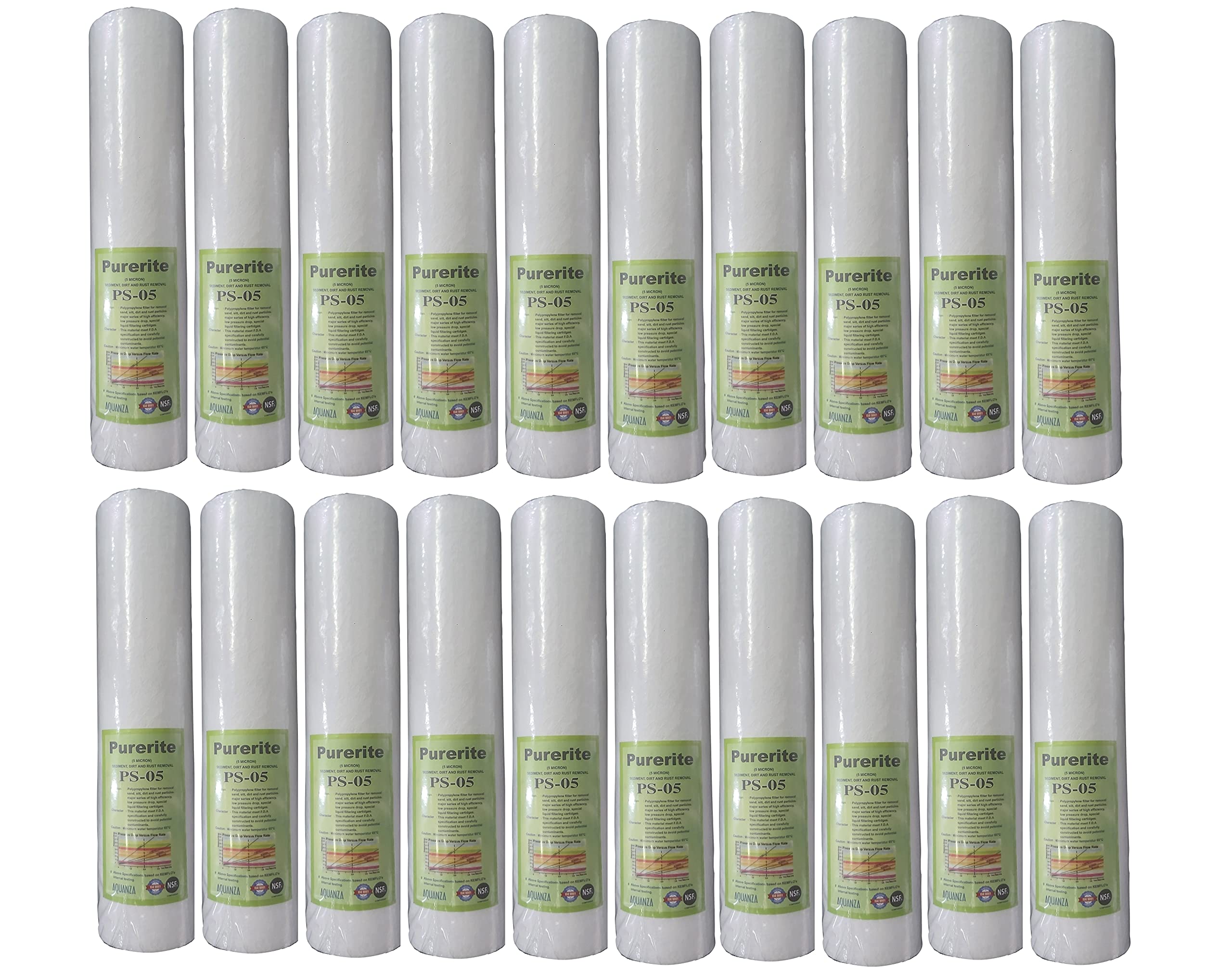 AQUANZA PURERITE HIGH QULITY PP Spun Filter Cartridge Pre Filter | Outer Filter Candle | 5 Micron Pre Filter 10" PP Spun Filter for All Type RO Water Purifier (20)