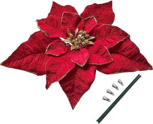 M2cbridge Flores Artificiales de Navidad Flores de Pascua de Terciopelo Rojo Selecciones Florales para Corona de Navidad Adornos de Árbol (4 4
