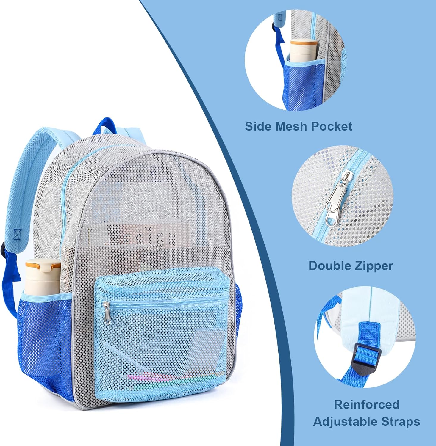 COVAX Mesh Backpack for Adults, Heavy Duty See Through Net Bookbag, Semi-Transparent Mesh Back Pack for Beach, Swimming, Sports, Work, Travel