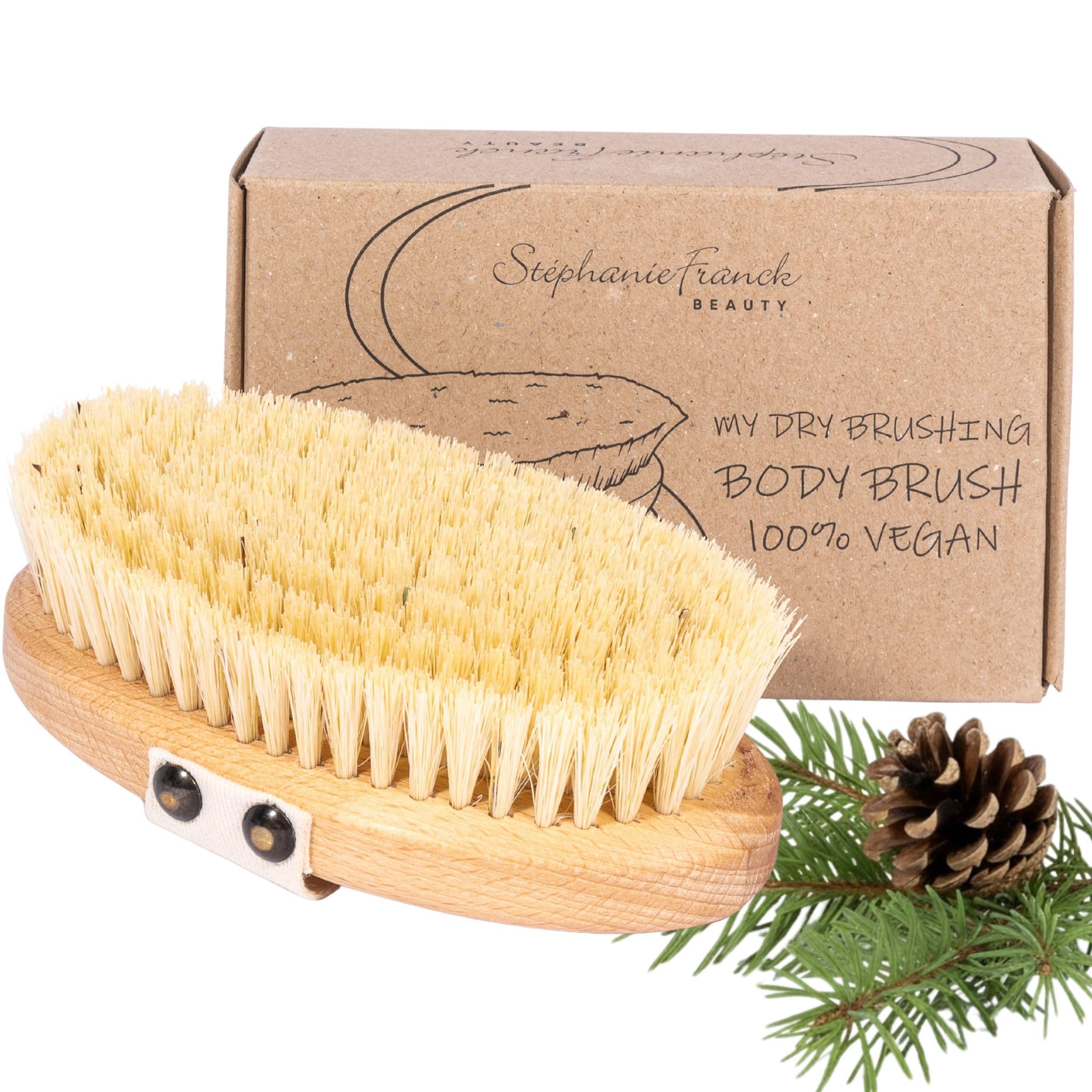 Brosse à Sec Dynamisante Vegan – Dry Brushing Énergisant, Fibres de Tampico Naturelles & Bois FSC – Exfoliation & Raffermissement – Made in Germany
