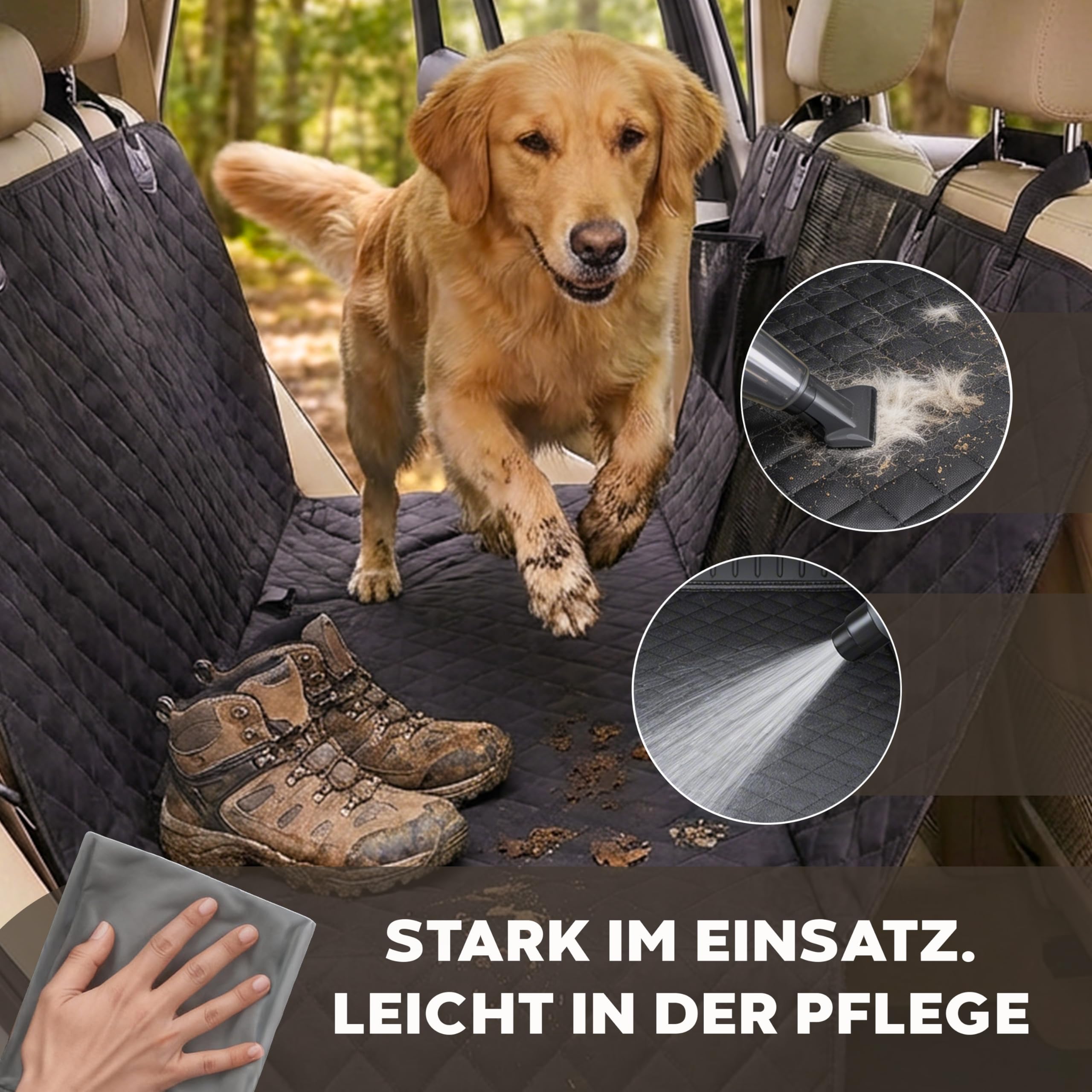 Hainberger Hundedecke Auto Rückbank Wasserabweisende Kratzfeste Autodecke für Hunde wasserdichte rutschfeste Autoschondecke mit Seitenschutz und Sichtfenster, 4-in-1 Rücksitzschoner 137x147 cm