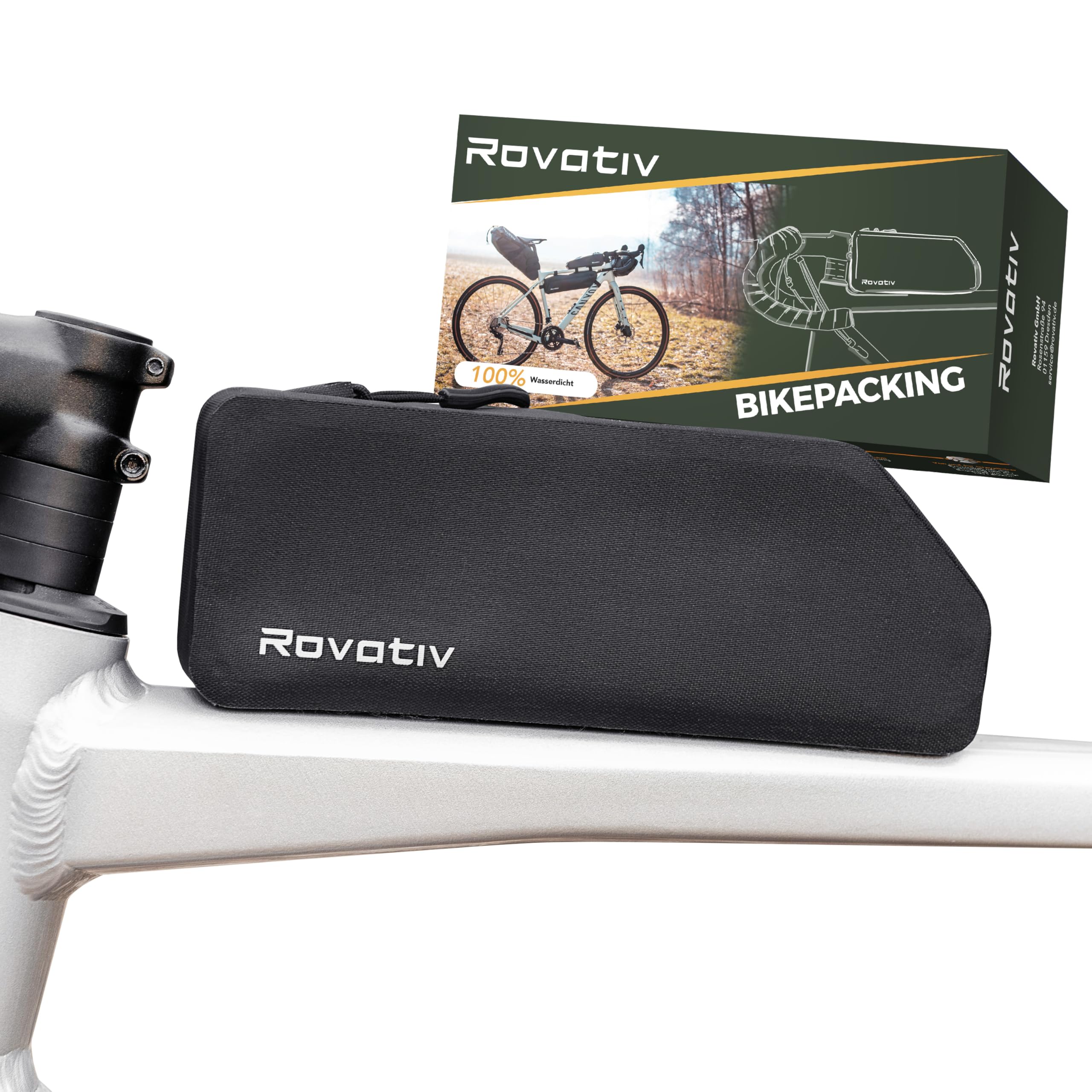 Rovativ® Bikepacking Oberrohrtasche [0,8 Liter] 100% Wasserdicht – anschraubbar & wasserdicht – Gravelbike