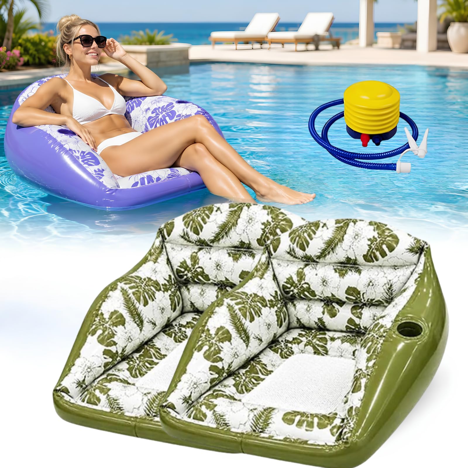 3in1 Inflatable Pool Lounge Chair for Adults, U-Shaped Water Pool Float