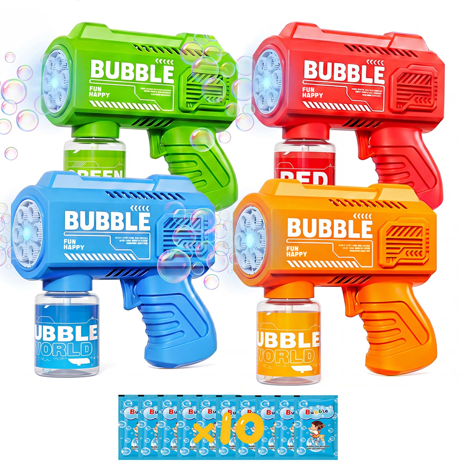 4PCS Pistolets à Bulles pour Enfants, Machine Bulles Automatique 5000+ Bulle par Minute avec Lumières/Solution(4 Flacons+10 Recharge),Souffleur de Bulles pour D'extérieur Cadeau Fête Mariage
