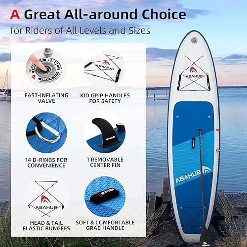 Miniatura 2 de Abahub SUP inflable, ancho 10 pies 6 pulgadas x 31 pulgadas/34 pulgadas x 10 pies 6 pulgadas, tabla de remo azul con paleta de kayak SUP ajustable