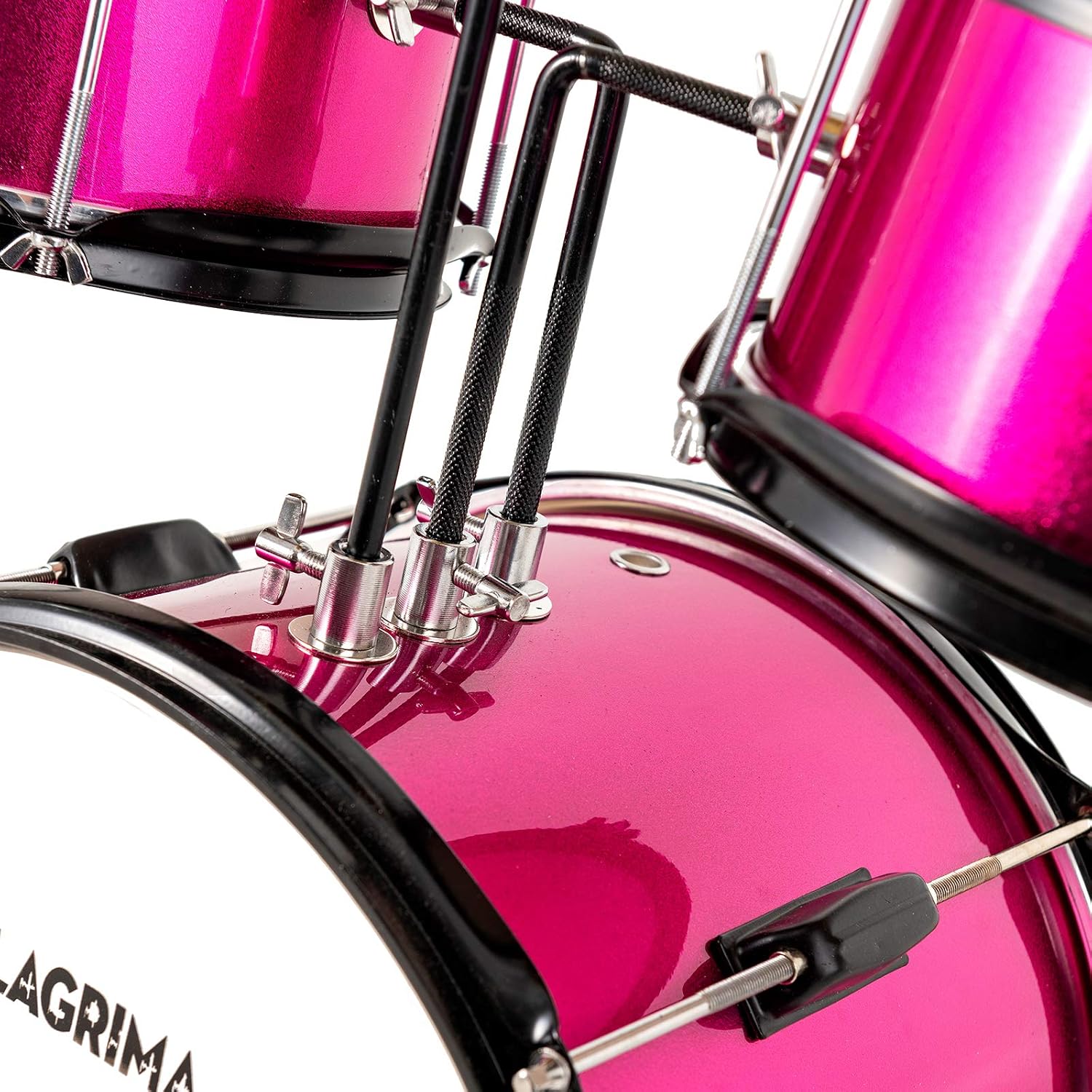 LAGRIMA 3 Piece Kids Drum Set with Adjustable Throne, Cymbal, Pedal & Drumsticks, Rose Red