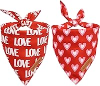 Realeaf Valentine's Day Dog Bandanas 2-Pack - Reversible Triangle Love Scarves for Large Dogs, Durable Premium Fabric Holiday Pet Accessory