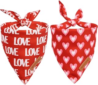 Realeaf Valentine's Day Dog Bandanas 2-Pack - Reversible Triangle Love Scarves for Large Dogs, Durable Premium Fabric Holiday Pet Accessory