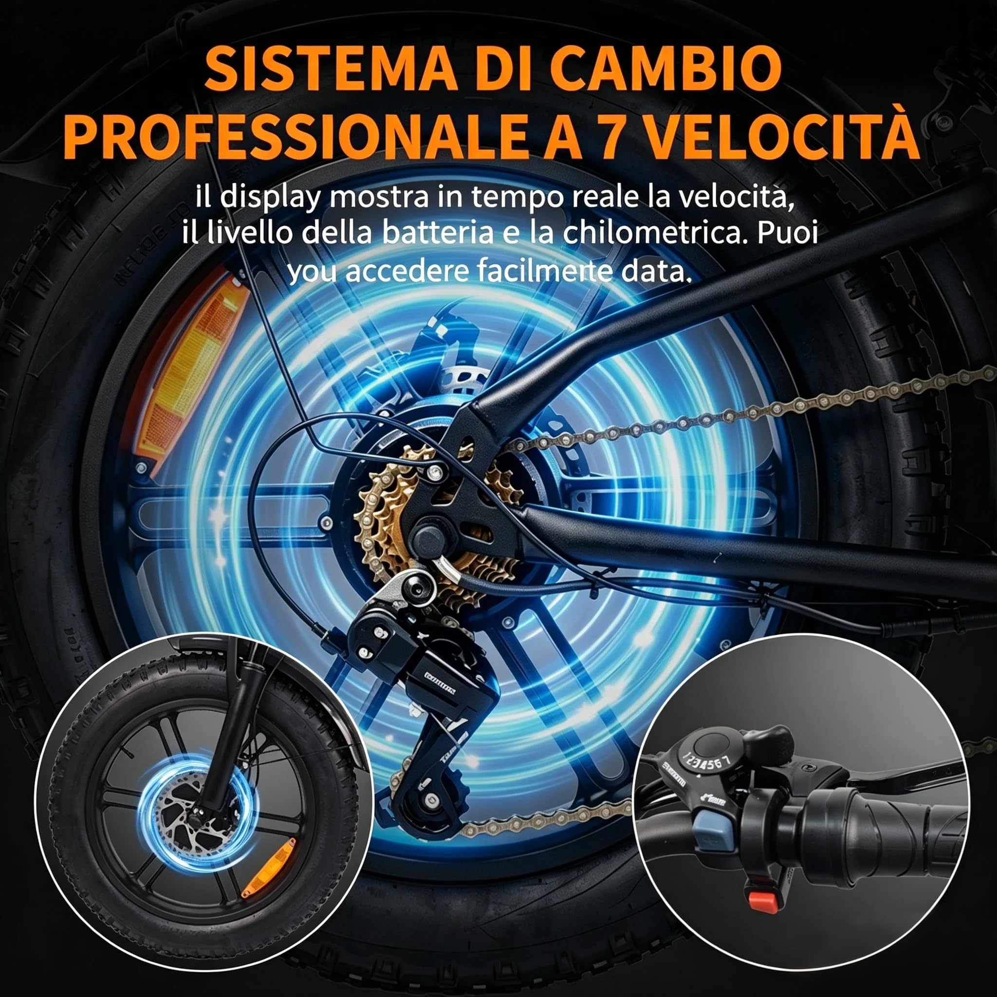 La bici elettrica DK400Max è dotata di due motori, una batteria rimovibile da 48 V 20Ah e pneumatici fuoristrada a sospensione completa da 20×4 pollici, che la rendono adatta a tutti i tipi di terr