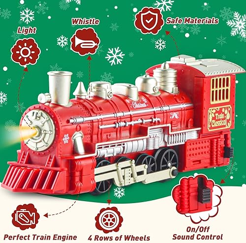 Miniatura 2 de Mini juego de tren de Navidad para niños, juguetes de tren con sonidos (encendidoapagado), luces, tren clásico para niños pequeños eléctricos para