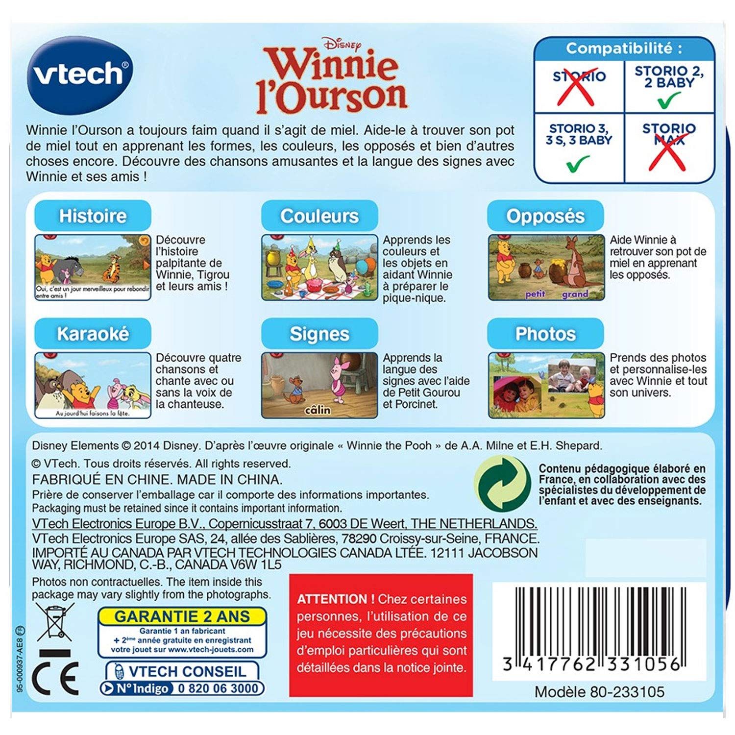 VTech Storio Winnie Jeu Educatif Electronique