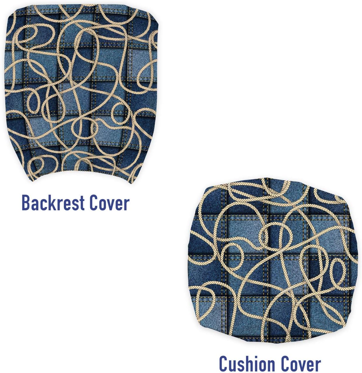 Ambesonne Nautical Office Chair Slipcover, Various Patches of Denim in Sea with Sailor Knot Rope on Foreground Image Art Print, Protective Stretch Decorative Fabric Cover, Standard Size, Aqua Blue