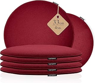4er Set Stuhlkissen rund 33 cm - rutschfest & Gemütlich - Sitzkissen Filz rund | für Stuhl, Bank, Hocker etc. (Weinrot)
